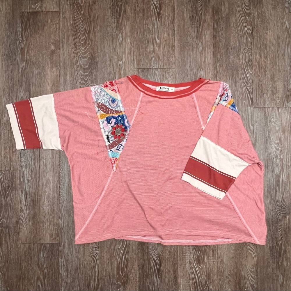 Three Bird Nest Britt Patchwork Top Red Stripe Bo… - image 1